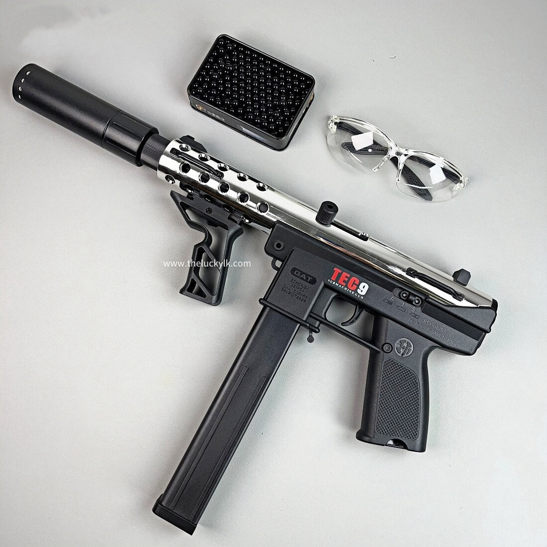 Gold/Sliver TEC9 Gel Blaster With 7 Colors of Lighted Silencer