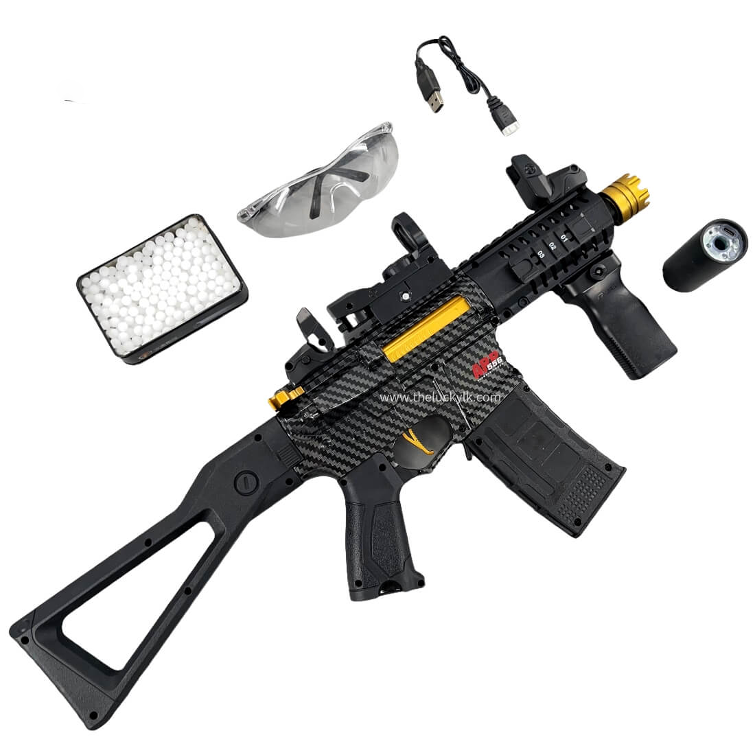 Carbon Fiber Gold Embellished ARP556 Gel Blaster