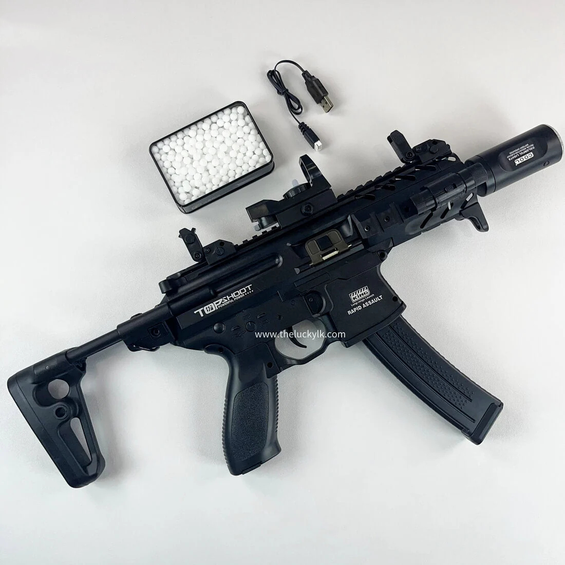 Exquisite Engraving Mpx Gel Blaster High Rate of Fire  Smooth Shooting With 7 Colors of Lighted Silencer