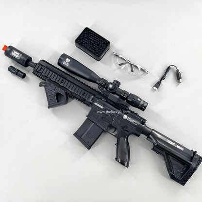 Exquisite Engraving HK417 Gel Blaster High Rate of Fire  Smooth Shooting With 7 Colors of Lighted Silencer