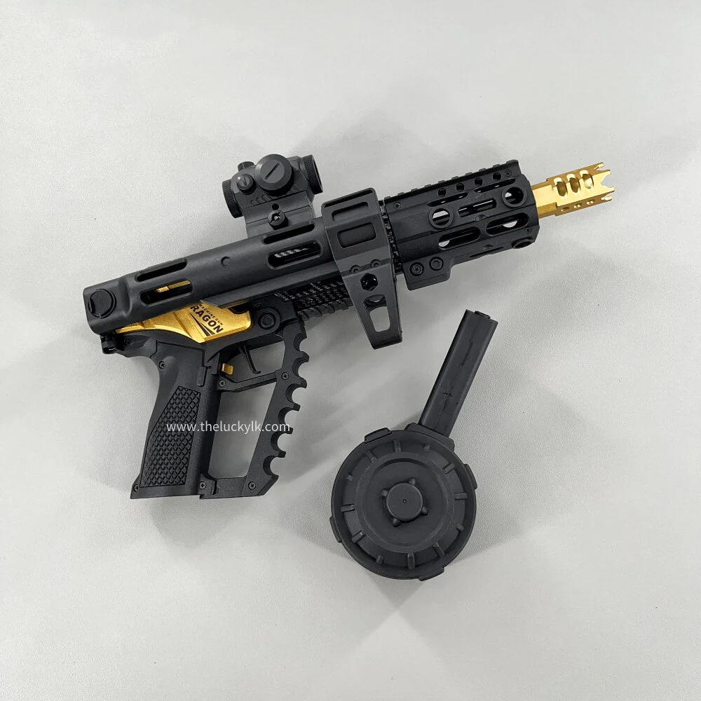 Carbon Fiber Gold Dragon MK17 Gel Blaster Equipped With A Multicolor Illuminated Suppressor