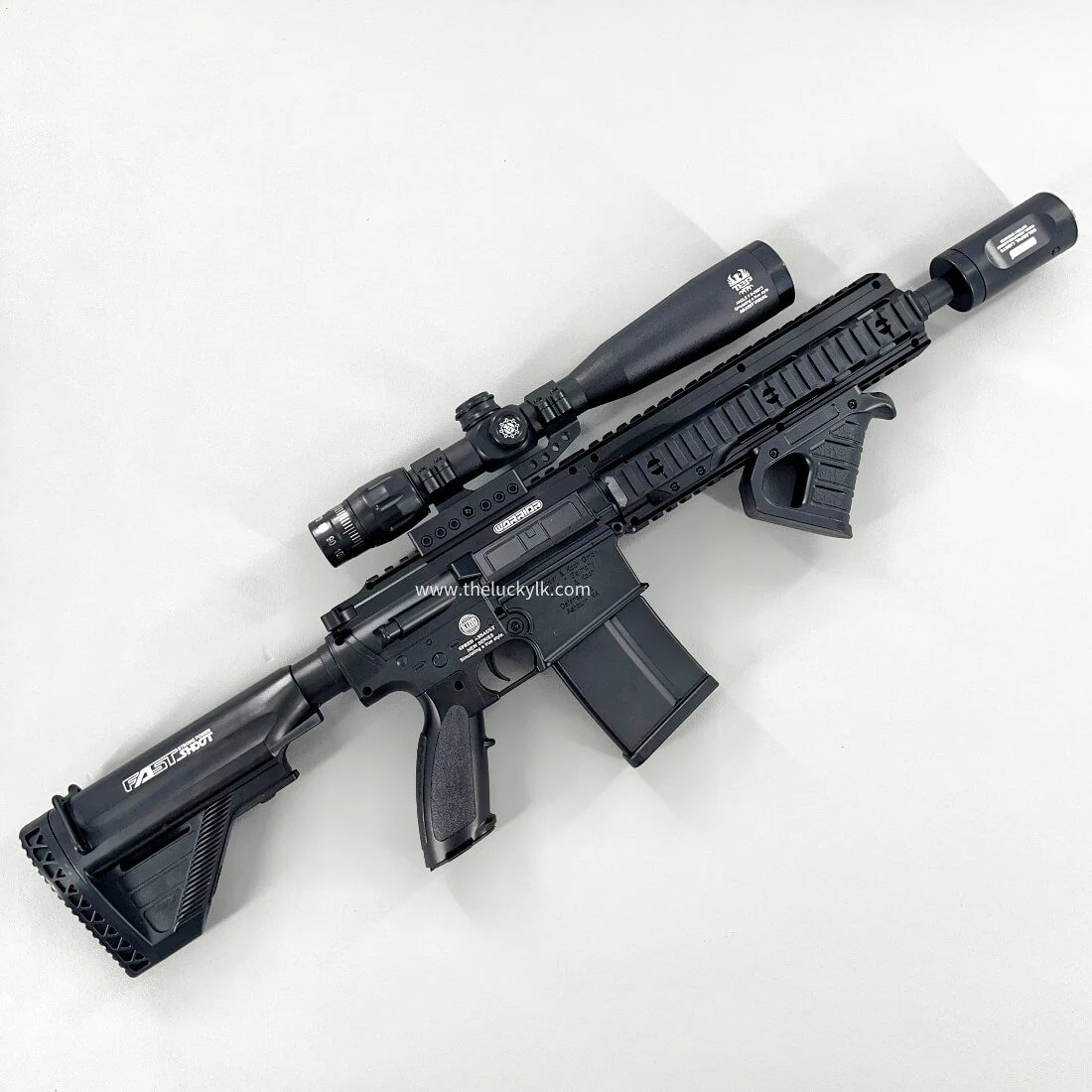 Exquisite Engraving HK417 Gel Blaster High Rate of Fire  Smooth Shooting With 7 Colors of Lighted Silencer