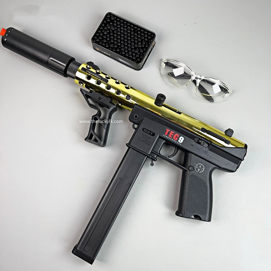 Gold/Sliver TEC9 Gel Blaster With 7 Colors of Lighted Silencer